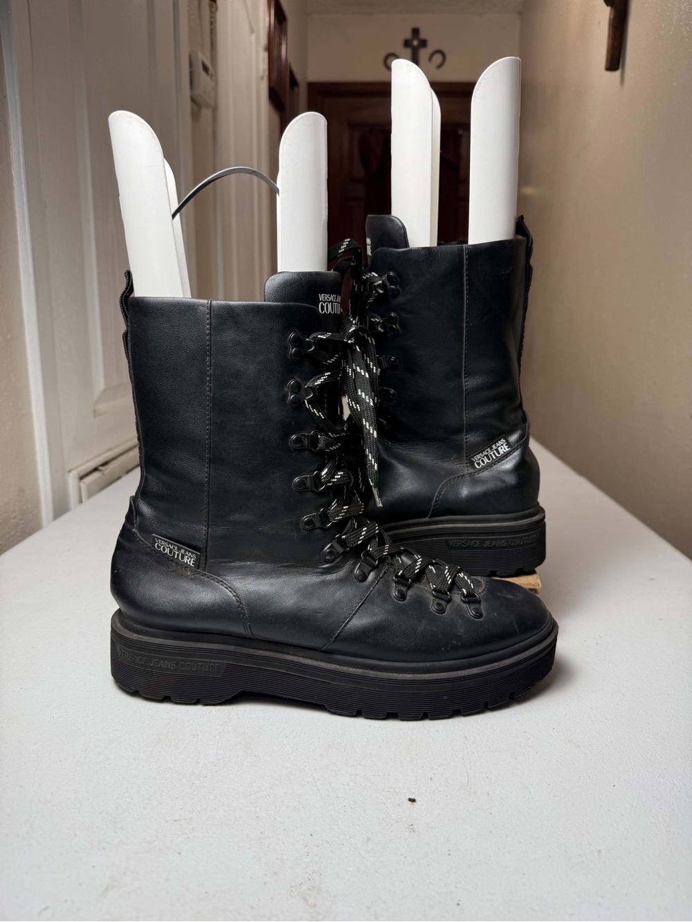 Versace Jeans Couture black leather lace-up boots size US 11 #luxury #designer